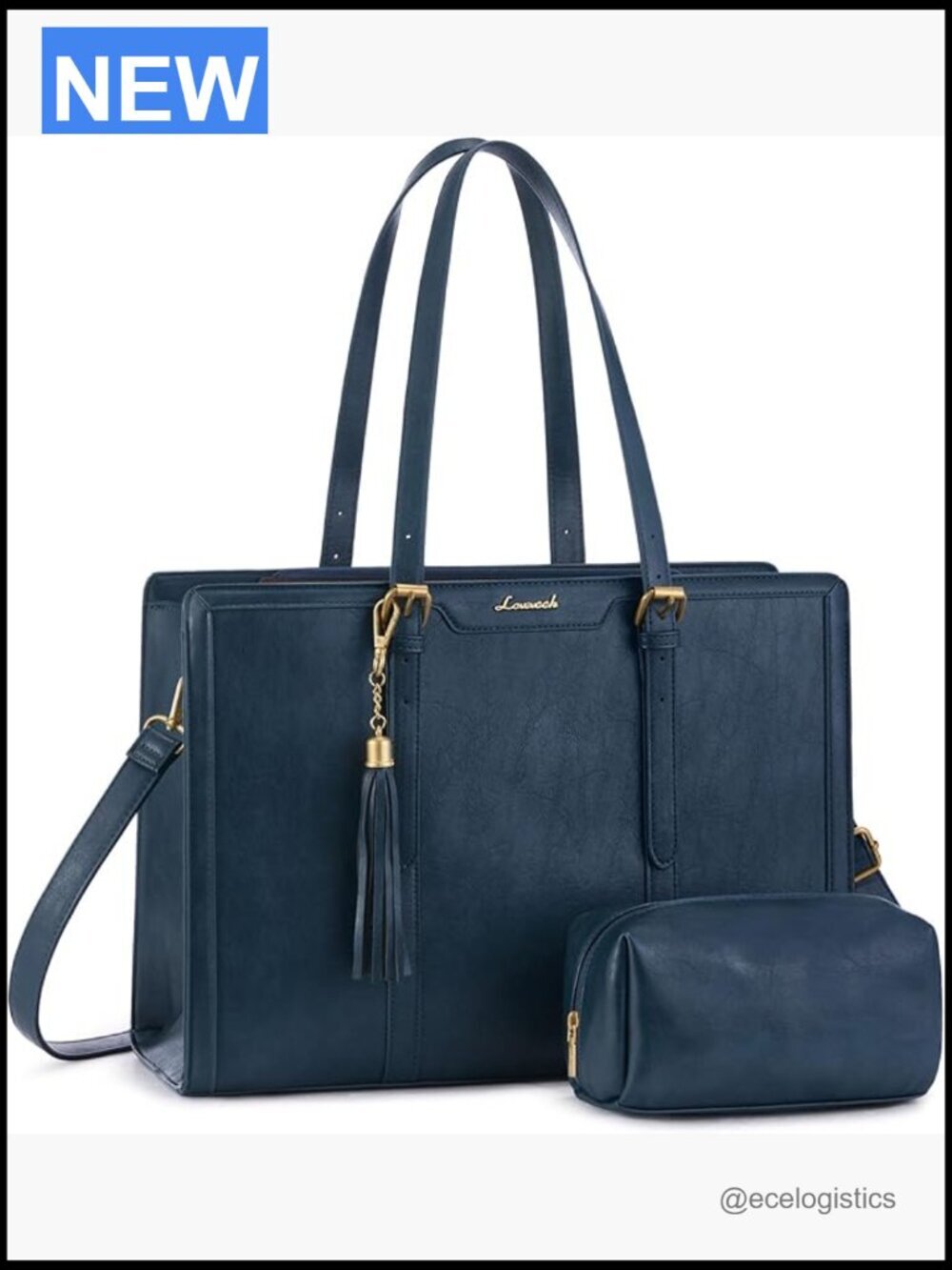 Vintage Leather Work Tote 15.6 inch Laptop Bag with Clutch